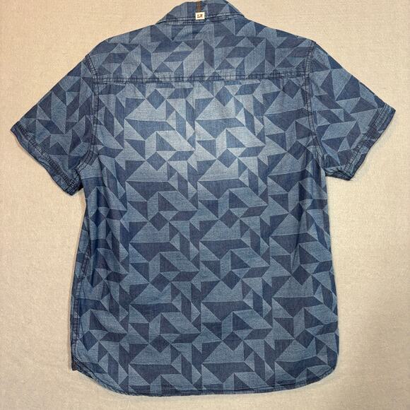 Thread Cloth Distressed Geometric Denim Shirt S Blue Jean Retro Pockets Western - Picture 2 of 9